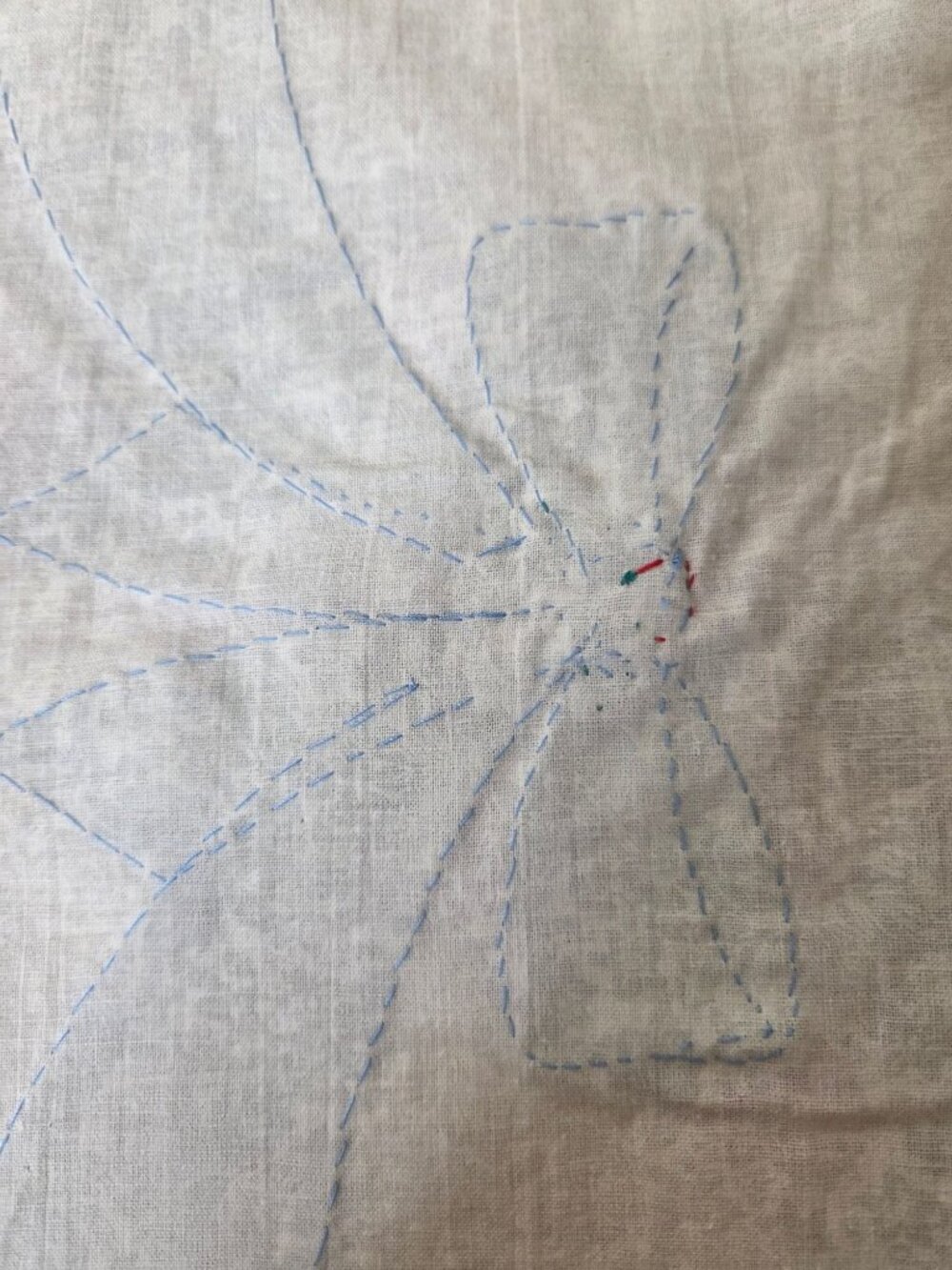 VTG Handmade Quilt Top Victorian Lady Floral Bow Border 75x65 Cream Blue Cotton - Picture 10 of 14